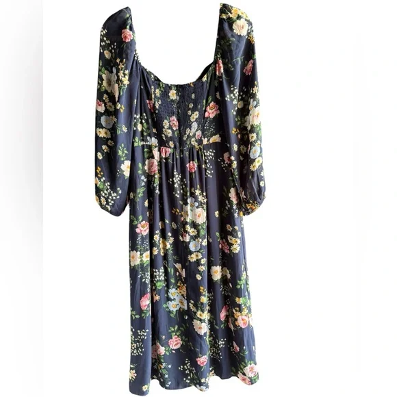 Abercrombie and Fitch Navy Floral Long Sleeve Draped Skirt Midi Dress Size M - Picture 2 of 9